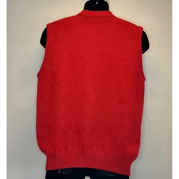 Vintage Jantzen Sweater Vest Men Large Red Button Holiday Preppy Cardigan Scotch - Picture 5 of 9